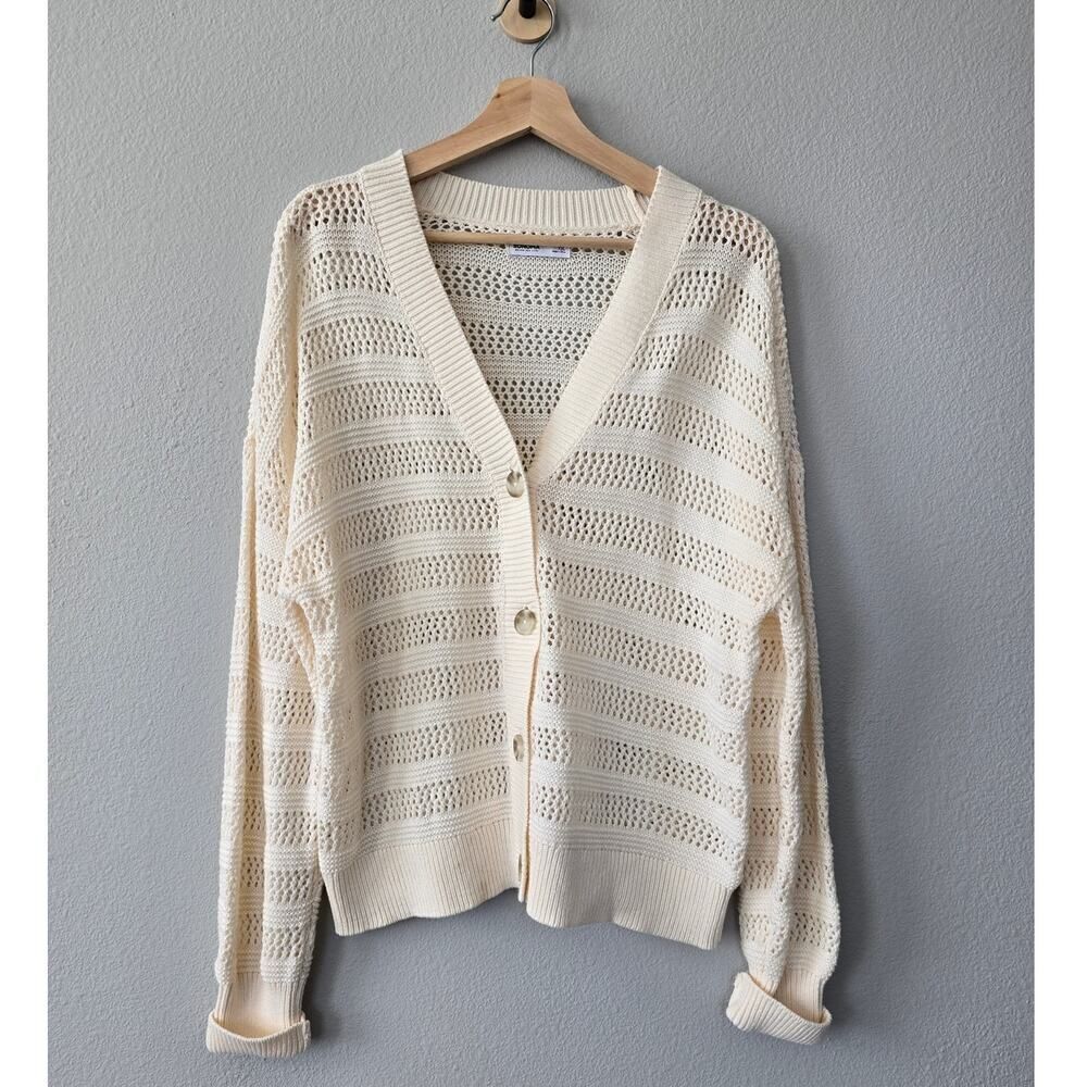 Cream Knit Open Weave Cardigan XXL Sonoma | Cottagecore Layering Piece Coastal